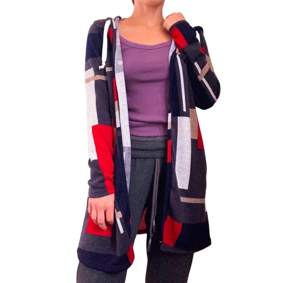 Colorblock Red / Grey Cardigan Hoodie - Picture 1 of 6